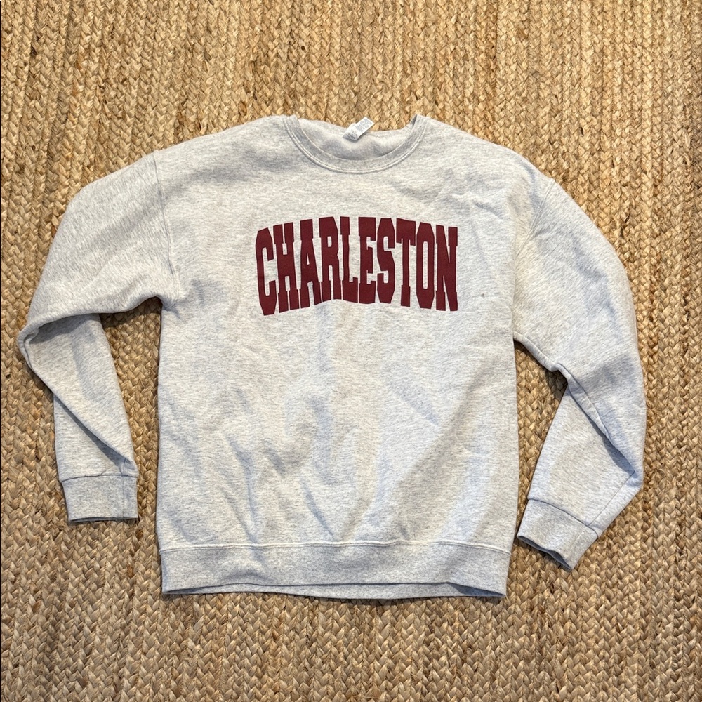 Jerzees Light Gray Sweatshirt with Maroon Print